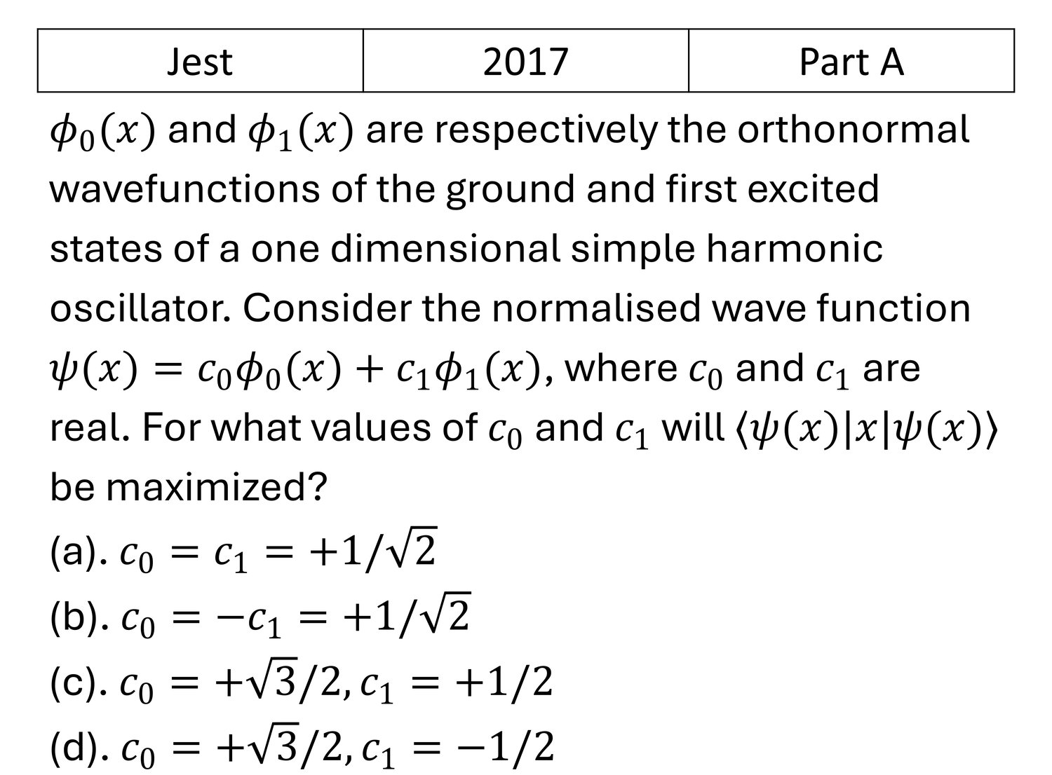 JEST 2017 Quantum Harmonic Oscillator previous year question JEST_2017_Q7