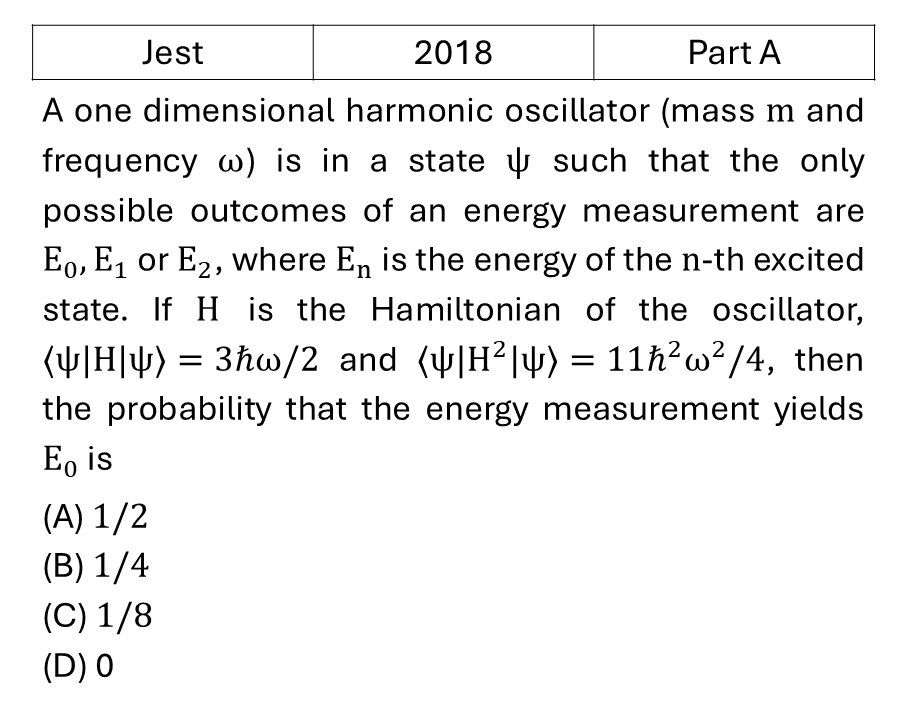 JEST 2018 Quantum Harmonic Oscillator previous year question JEST_2018_Q10