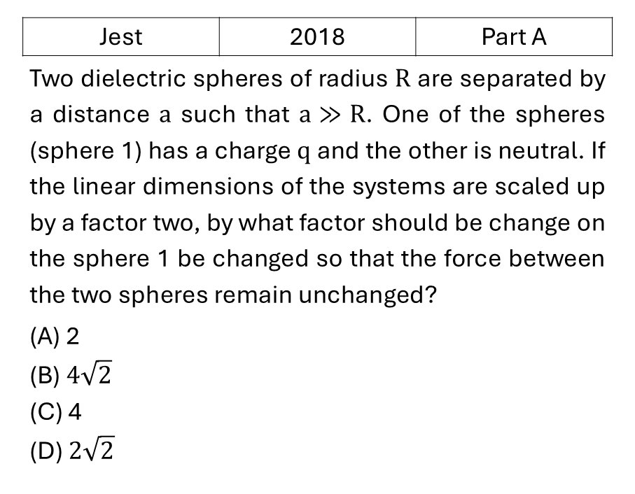 JEST 2018 Electric field in matter previous year question JEST_2018_Q12
