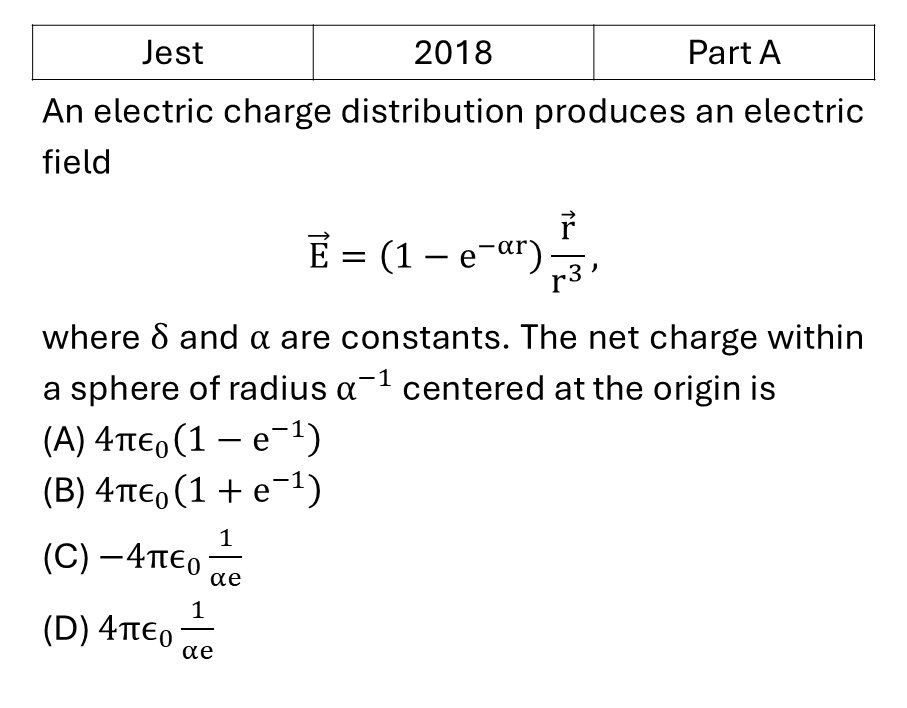 JEST 2018 Electrostatics previous year question JEST_2018_Q13