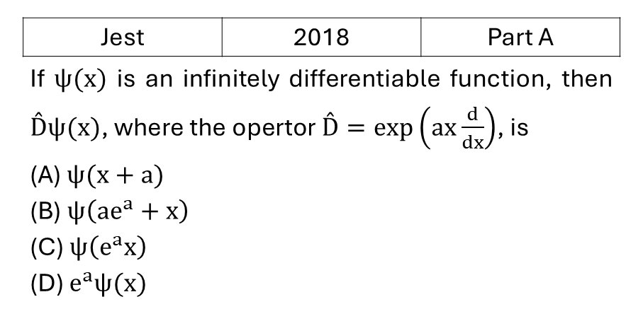 JEST 2018 Basic Quantum Mechanics previous year question JEST_2018_Q15