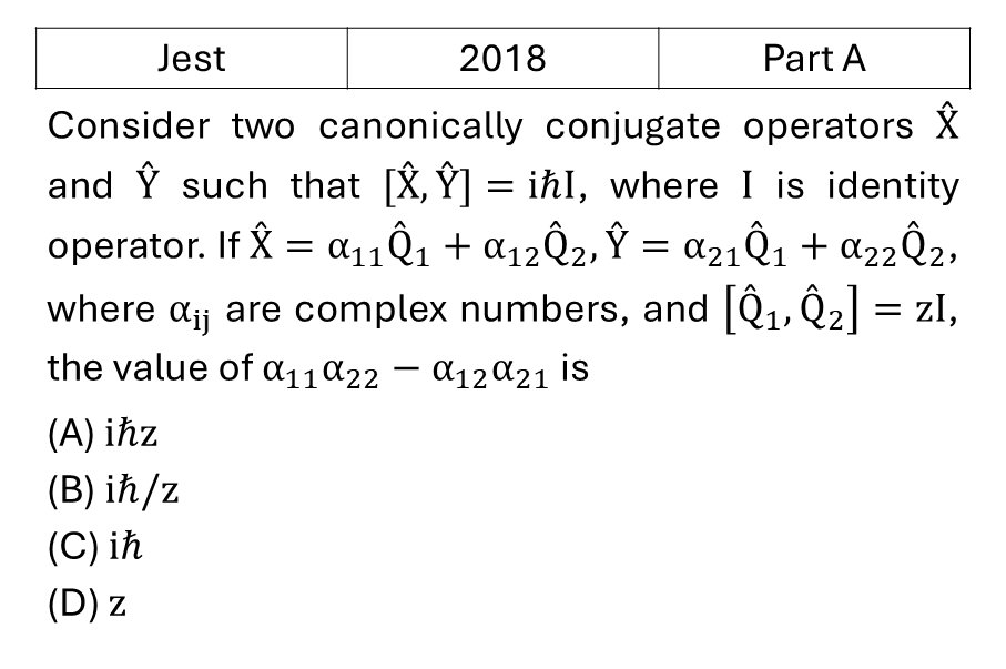 JEST 2018 Basic Quantum Mechanics previous year question JEST_2018_Q20