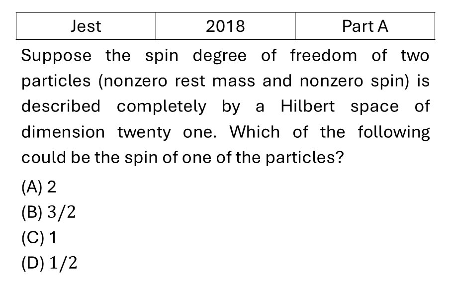 JEST 2018 Basic Quantum Mechanics previous year question JEST_2018_Q22