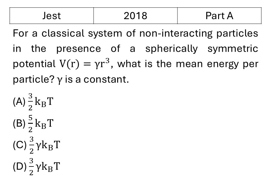 JEST 2018 Kinetic theory of gases previous year question JEST_2018_Q23