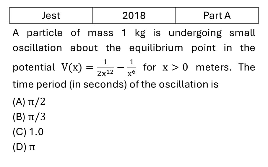 JEST 2018 Oscillations previous year question JEST_2018_Q24