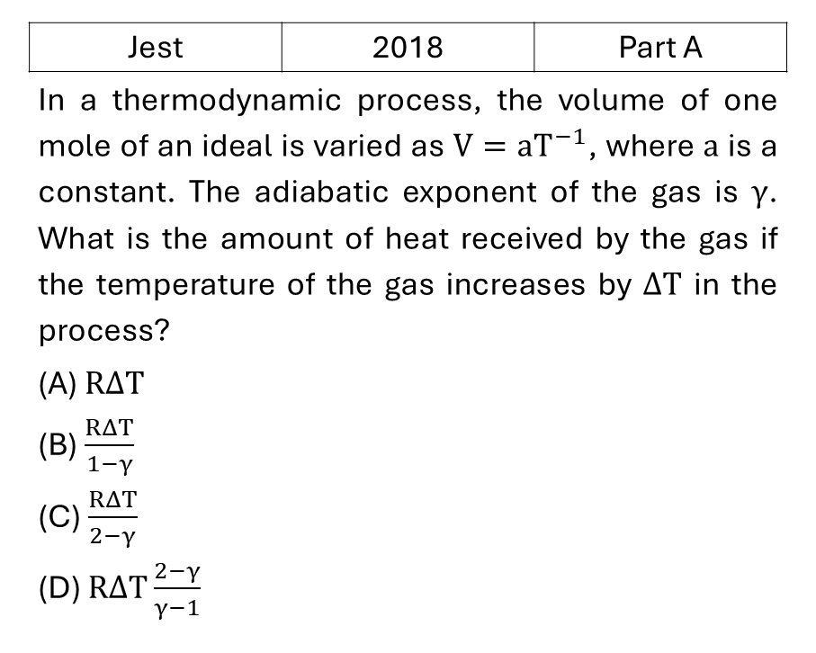 JEST 2018 Laws of thermodynamics previous year question JEST_2018_Q25