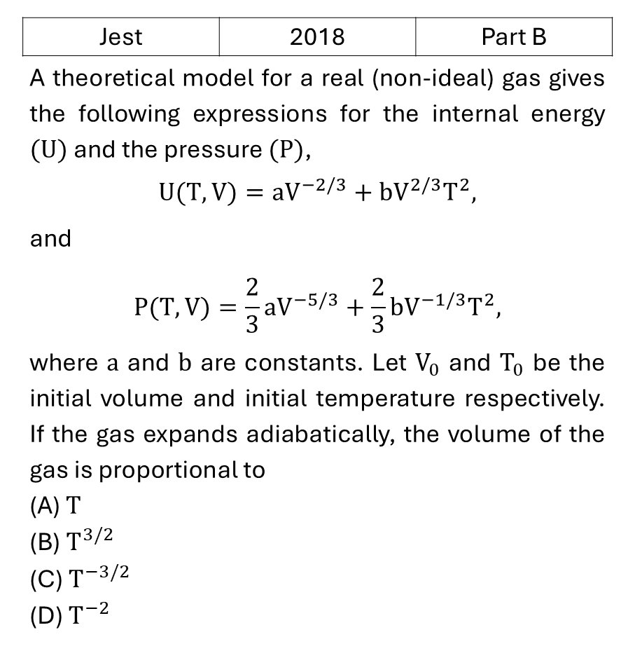 JEST 2018 Laws of thermodynamics previous year question JEST_2018_Q26