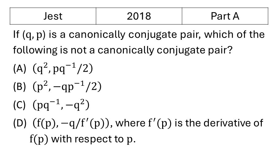 JEST 2018 Canonical transformation and poison brackett previous year question JEST_2018_Q3