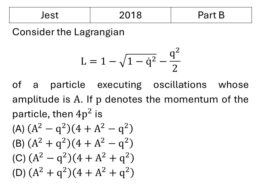 JEST 2018 Lagrangian and Hamiltonian previous year question JEST_2018_Q31