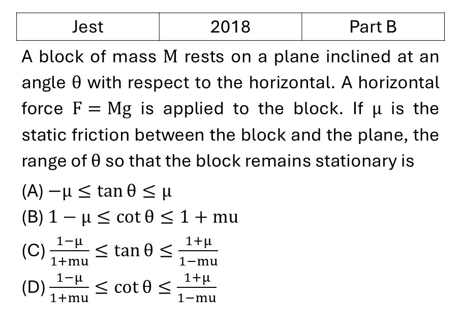 JEST 2018 Basic Mechanics previous year question JEST_2018_Q32
