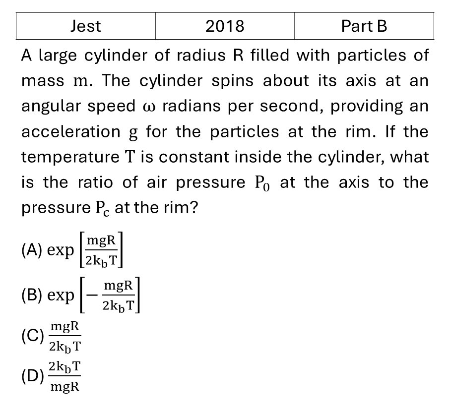 JEST 2018 Kinetic theory of gases previous year question JEST_2018_Q34