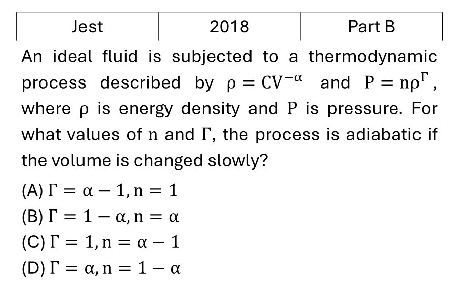 JEST 2018 Laws of thermodynamics previous year question JEST_2018_Q36