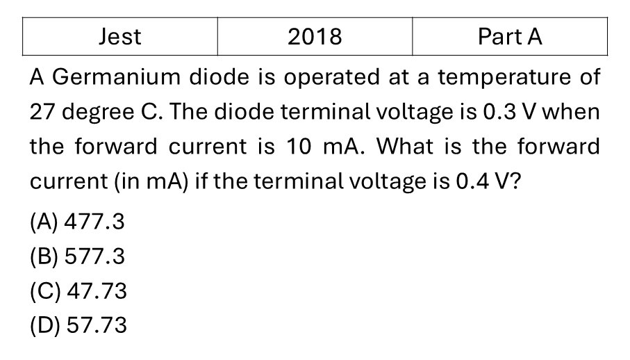 JEST 2018 Diodes previous year question JEST_2018_Q4