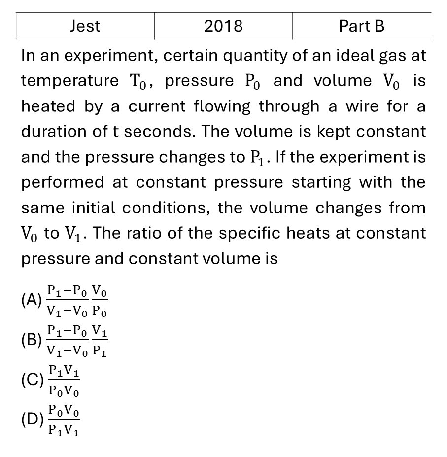 JEST 2018 Laws of thermodynamics previous year question JEST_2018_Q40