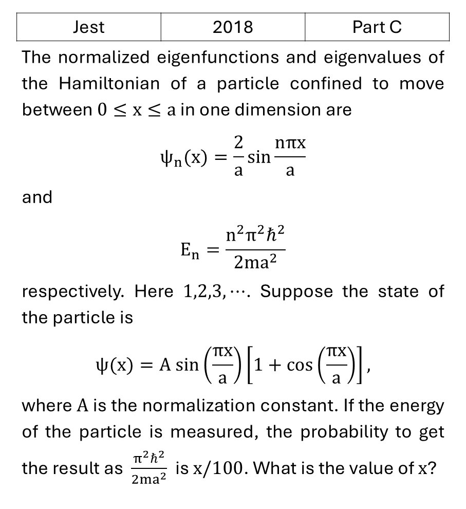 JEST 2018 Basic Quantum Mechanics previous year question JEST_2018_Q44