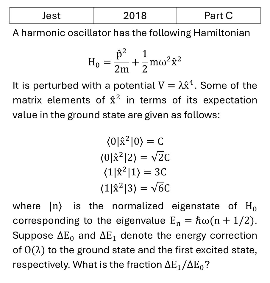 JEST 2018 Pertubation theory previous year question JEST_2018_Q45