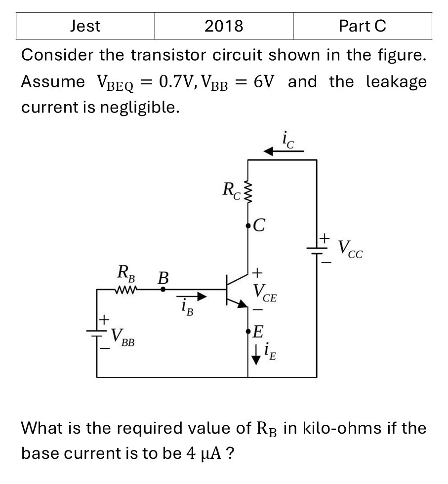 JEST 2018 Transistors previous year question JEST_2018_Q46