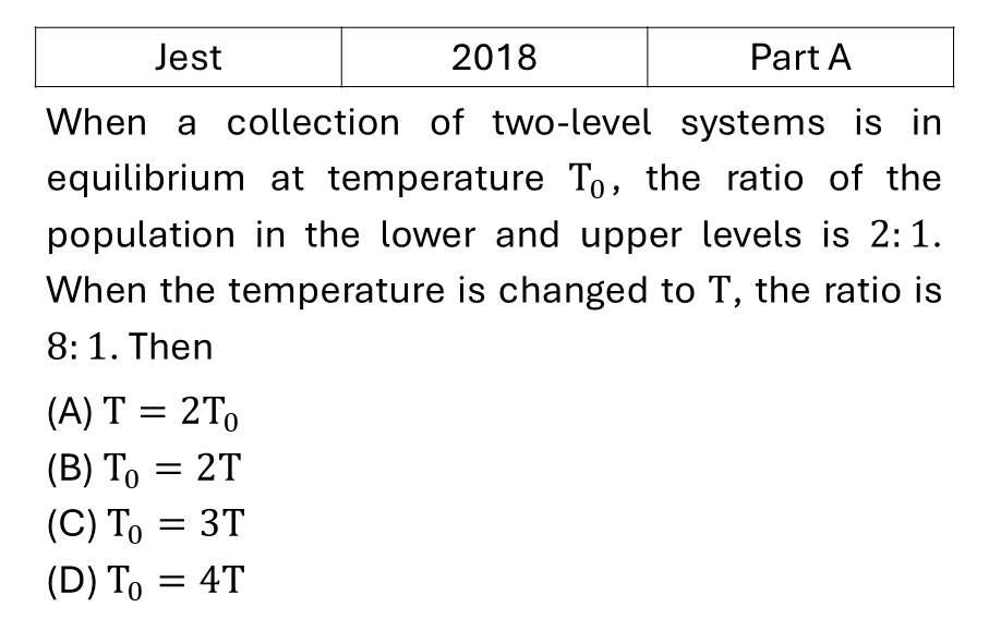 JEST 2018 Canonical Ensemble previous year question JEST_2018_Q5
