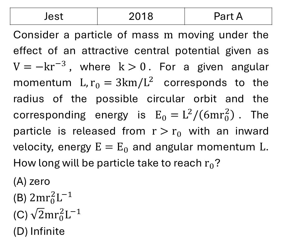 JEST 2018 Central Force and Gravitation previous year question JEST_2018_Q9