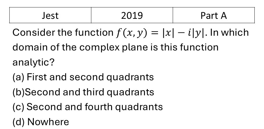 JEST 2019 Complex Analysis previous year question JEST_2019_Q1