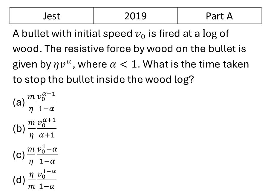JEST 2019 Basic Mechanics previous year question JEST_2019_Q10
