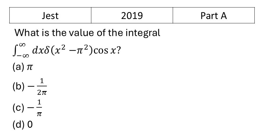 JEST 2019 Delta, Beta, Gamma functions previous year question JEST_2019_Q11