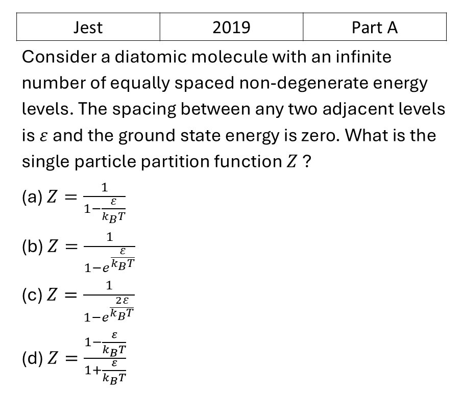 JEST 2019 Canonical Ensemble previous year question JEST_2019_Q19