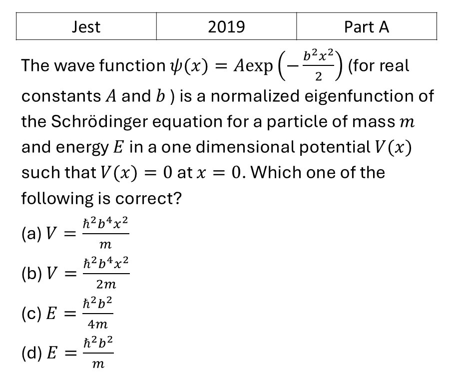 JEST 2019 Basic Quantum Mechanics previous year question JEST_2019_Q22