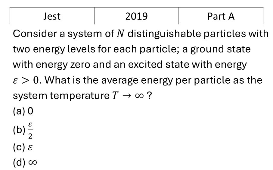 JEST 2019 Canonical Ensemble previous year question JEST_2019_Q23