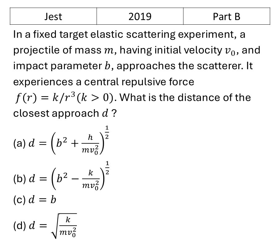 JEST 2019 Central Force and Gravitation previous year question JEST_2019_Q30