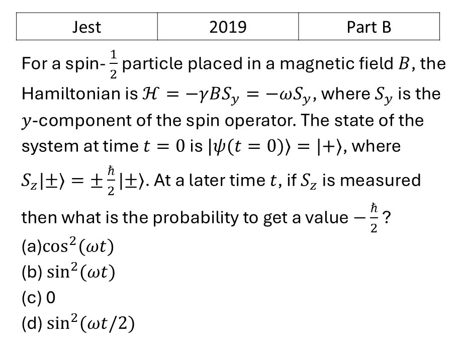JEST 2019 Angular momentum and hydrogen atom previous year question JEST_2019_Q31
