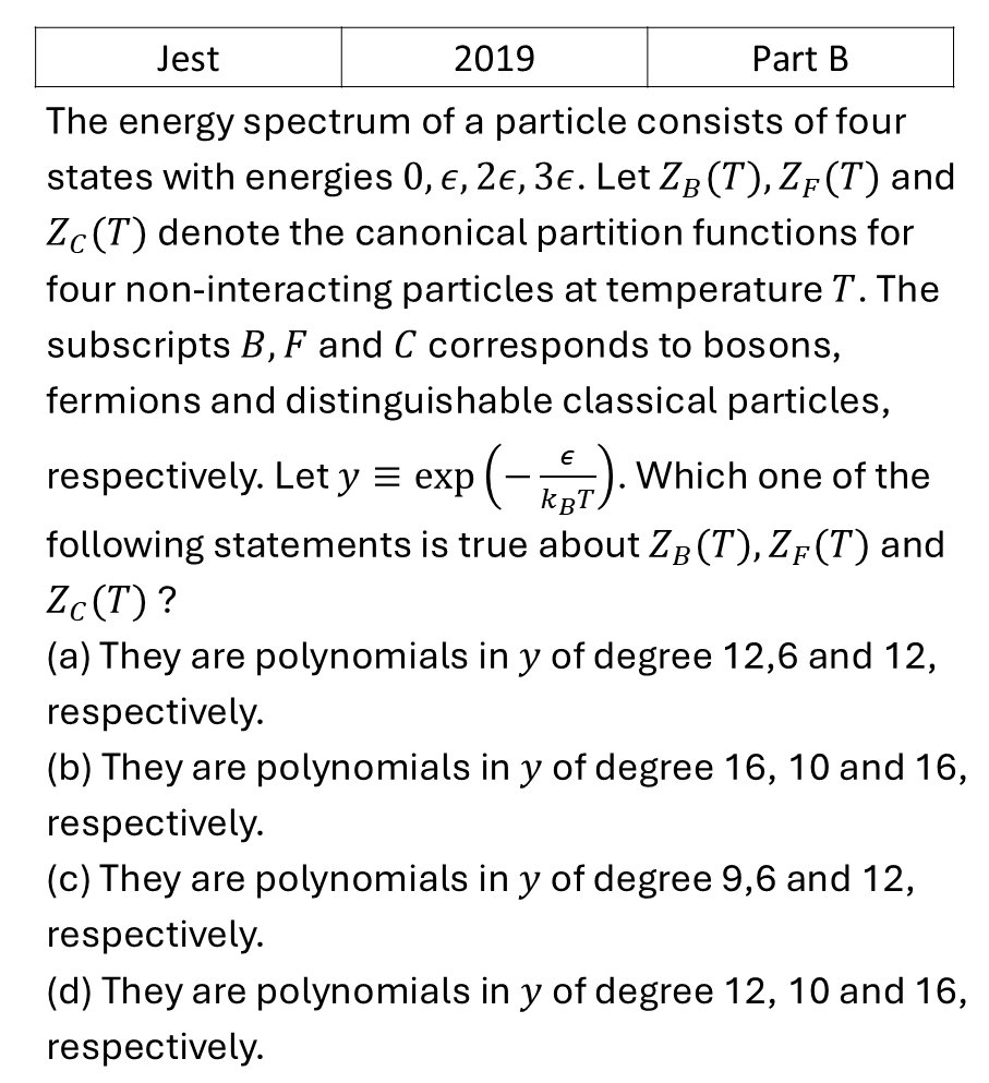 JEST 2019 Canonical Ensemble previous year question JEST_2019_Q34