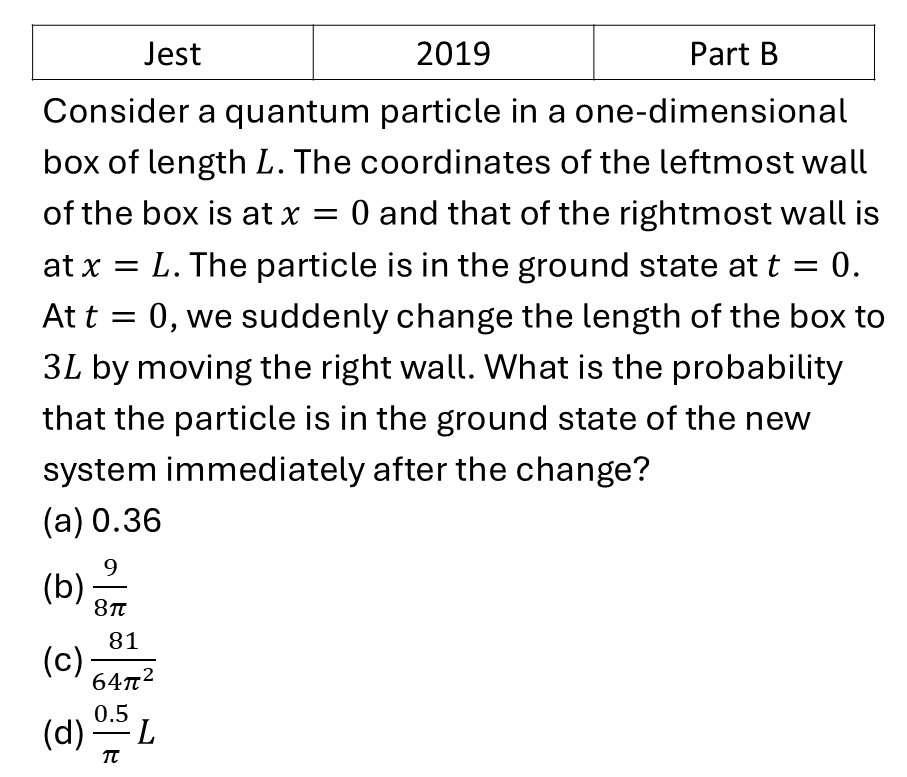 JEST 2019 Basic Quantum Mechanics previous year question JEST_2019_Q35
