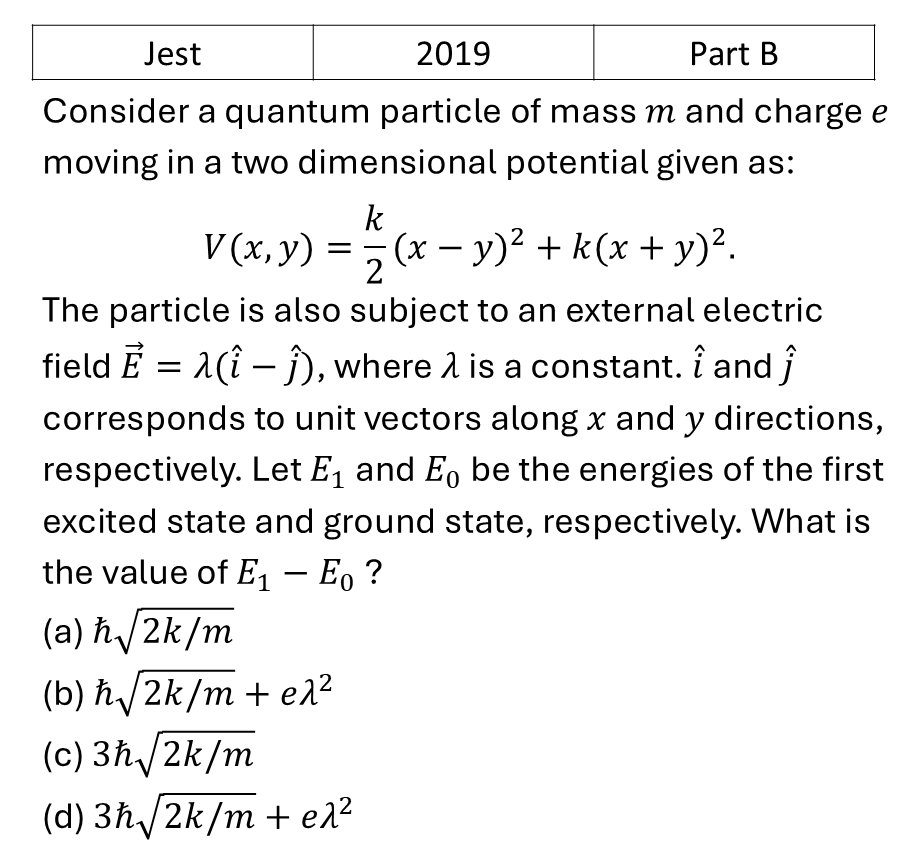JEST 2019 Pertubation theory previous year question JEST_2019_Q39