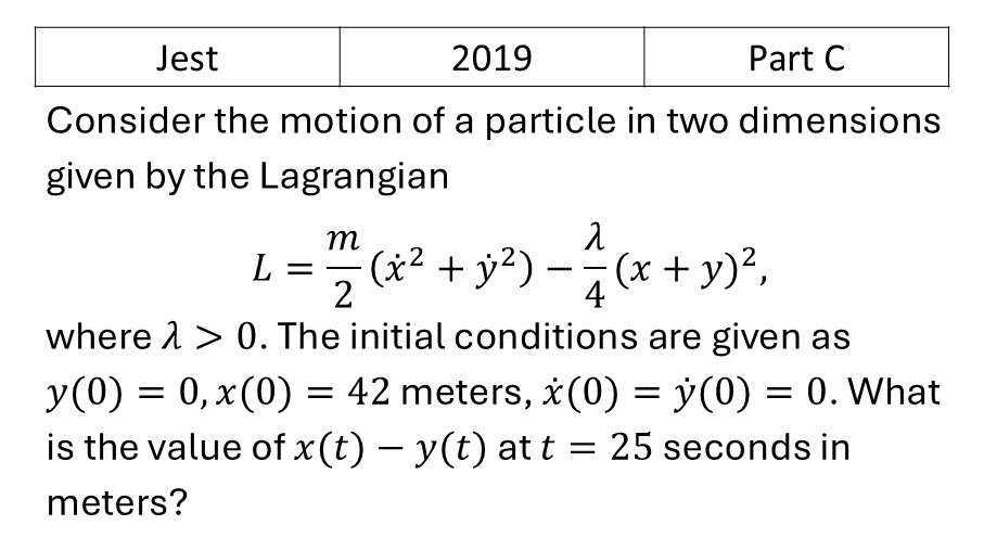 JEST 2019 Lagrangian and Hamiltonian previous year question JEST_2019_Q45