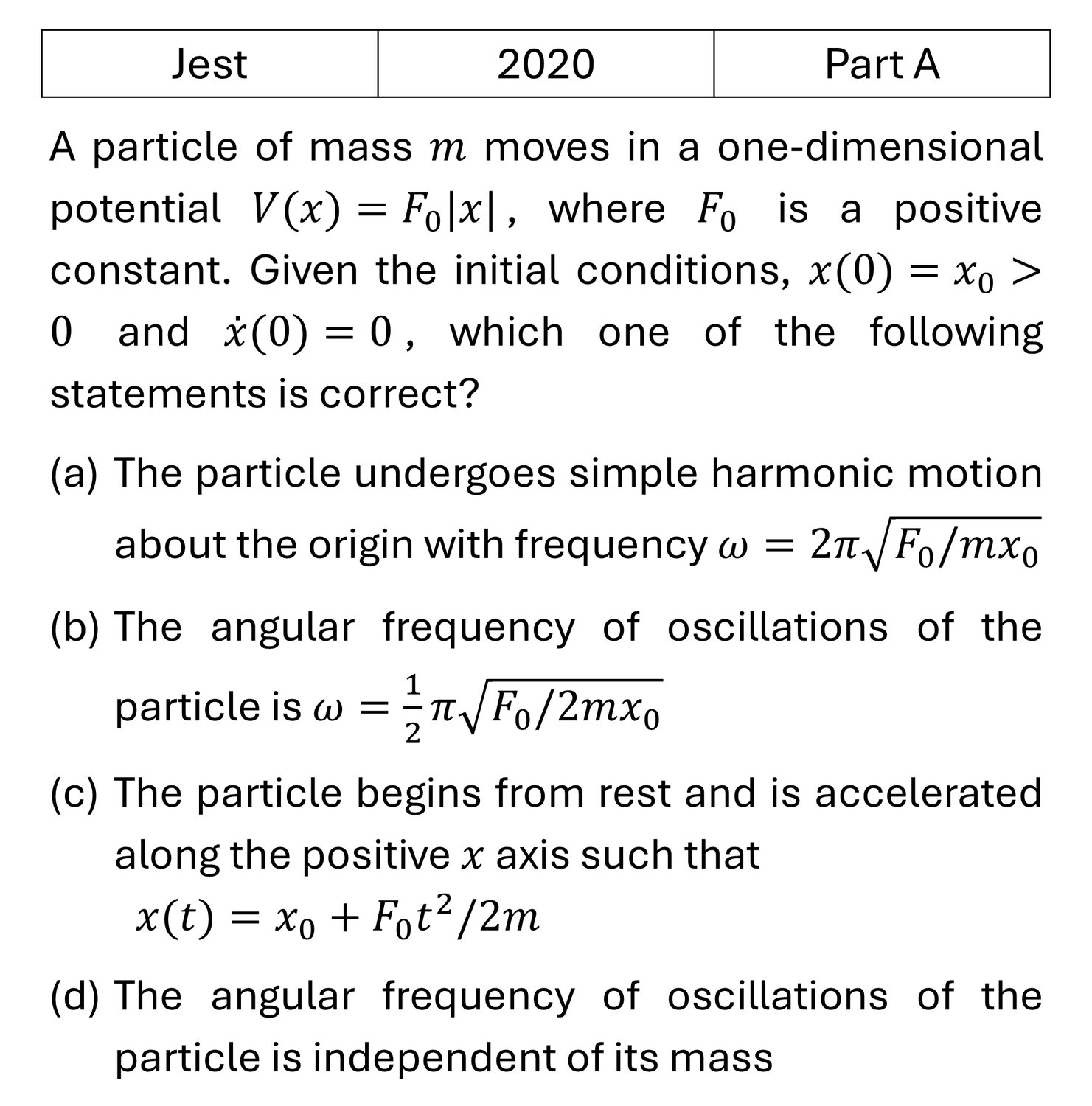 JEST 2020 Oscillations previous year question JEST_2020_Q15