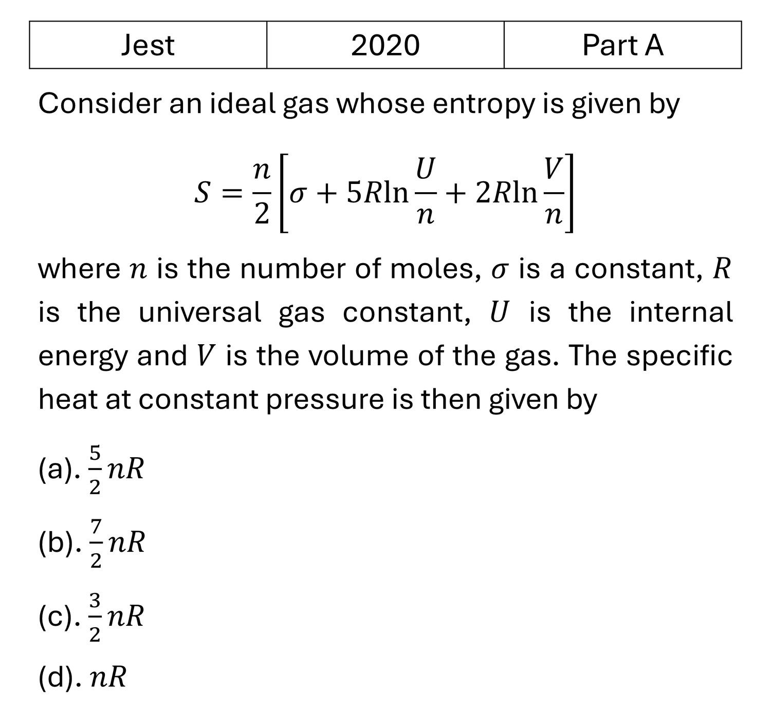 JEST 2020 Microcanonical Ensemble previous year question JEST_2020_Q19