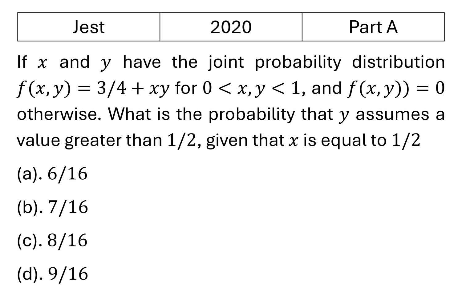 JEST 2020 Probability previous year question JEST_2020_Q23