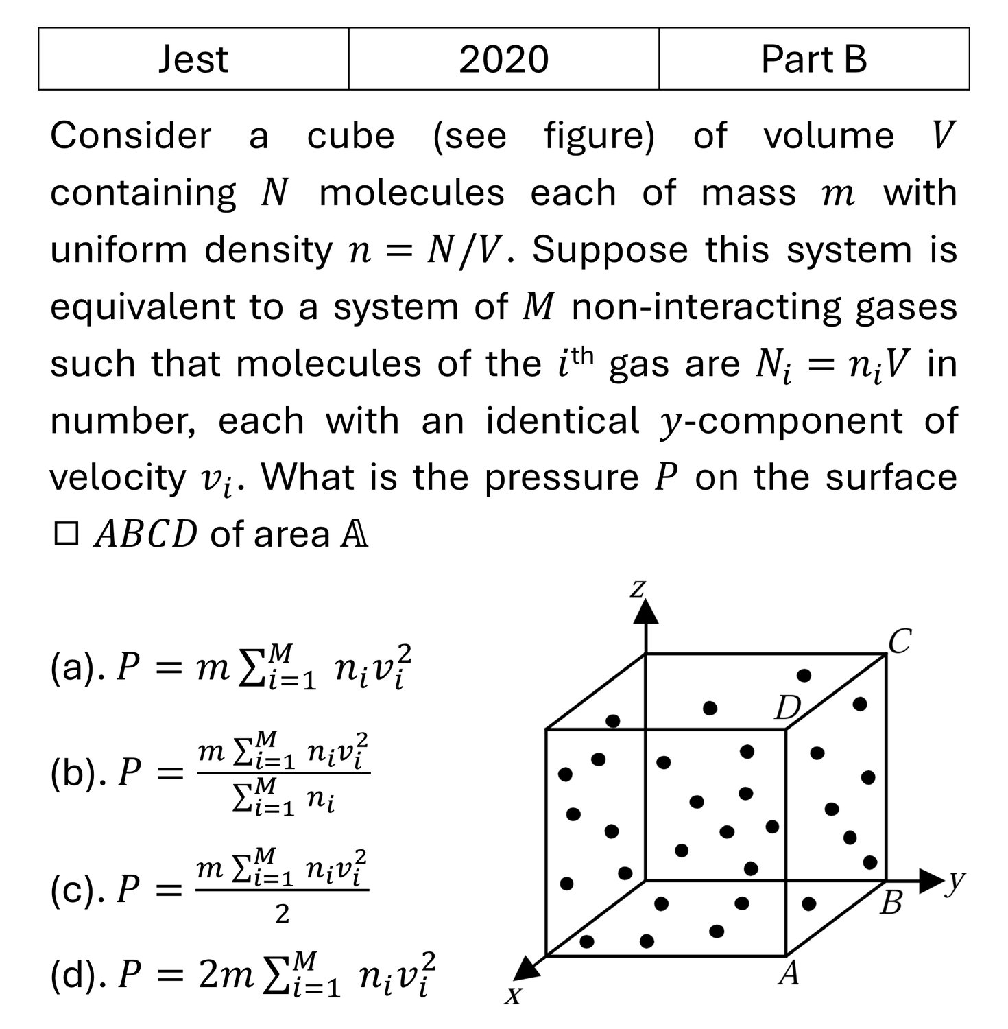 JEST 2020 Kinetic theory of gases previous year question JEST_2020_Q29