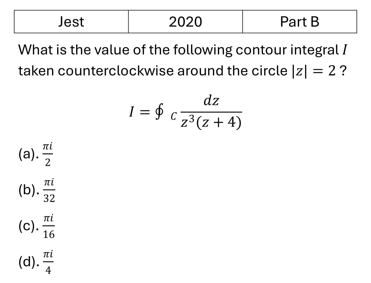 JEST 2020 Complex Analysis previous year question JEST_2020_Q31