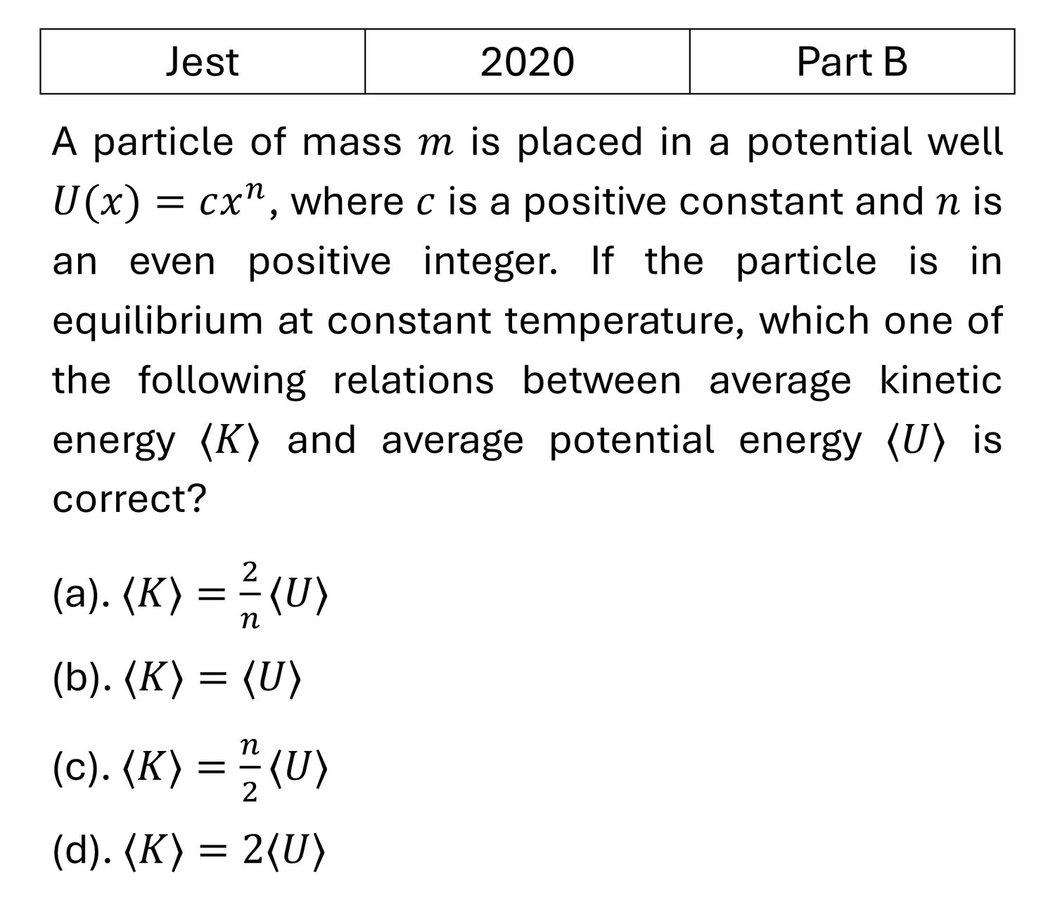 JEST 2020 Kinetic theory of gases previous year question JEST_2020_Q32