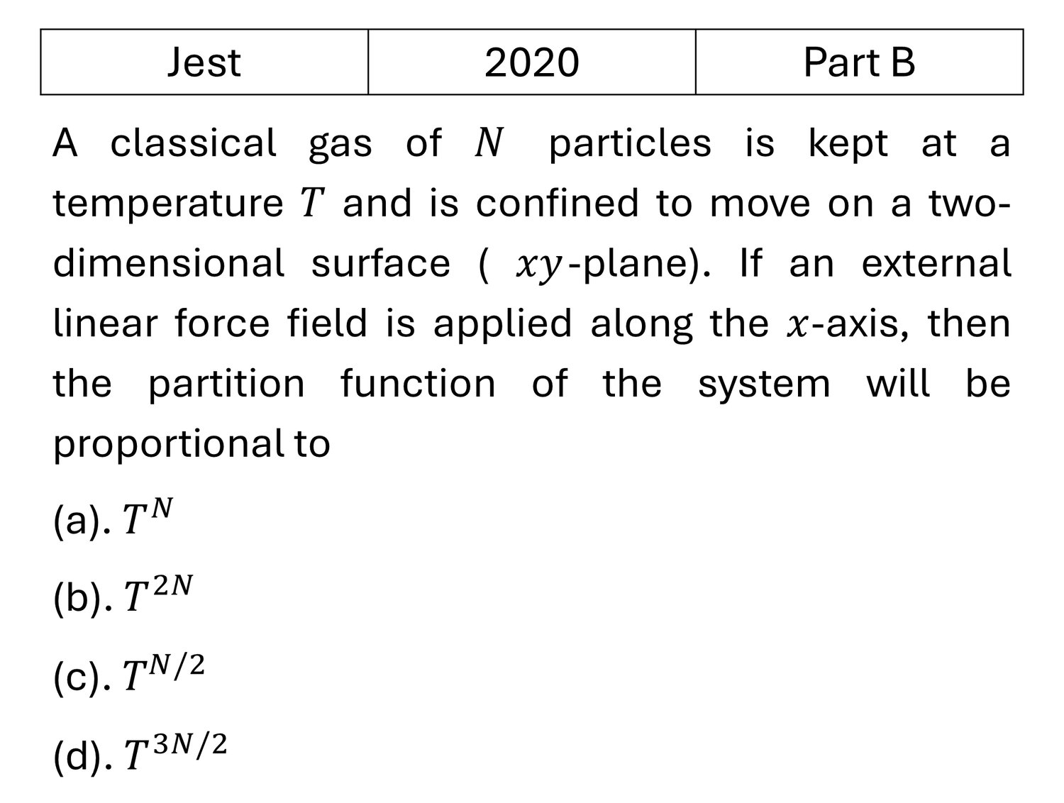 JEST 2020 Canonical Ensemble previous year question JEST_2020_Q34