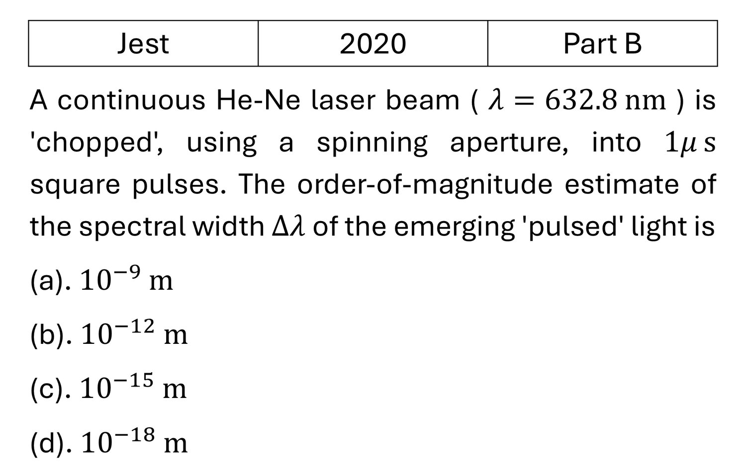 JEST 2020 Basic Quantum Mechanics previous year question JEST_2020_Q38
