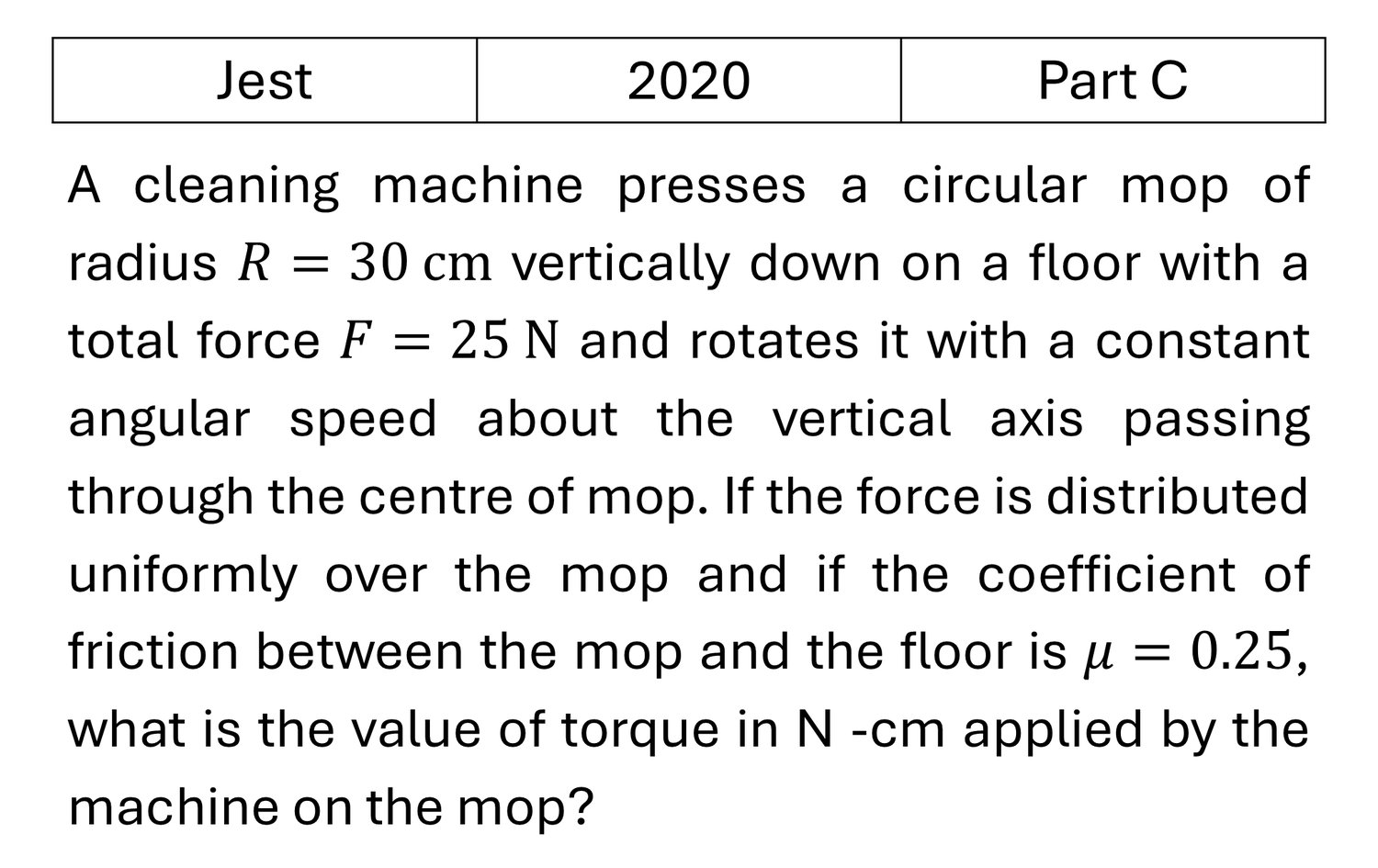 JEST 2020 Rotation Motion previous year question JEST_2020_Q42