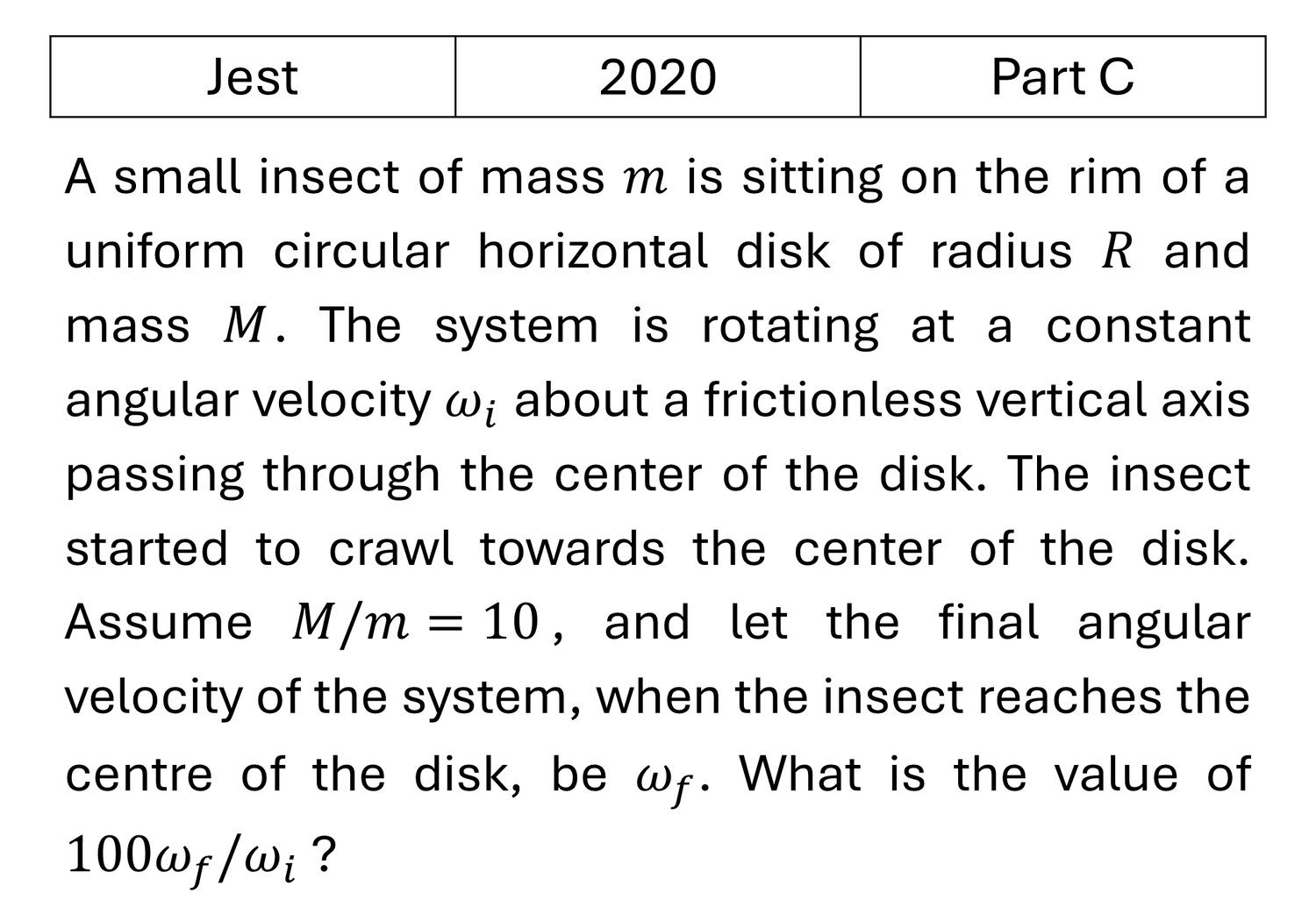 JEST 2020 Rotation Motion previous year question JEST_2020_Q47