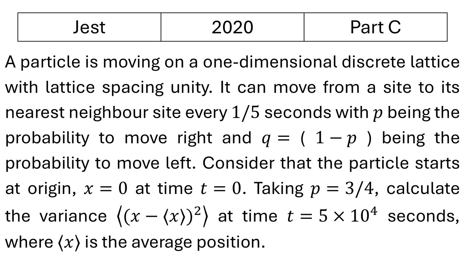 JEST 2020 Random Walk previous year question JEST_2020_Q49