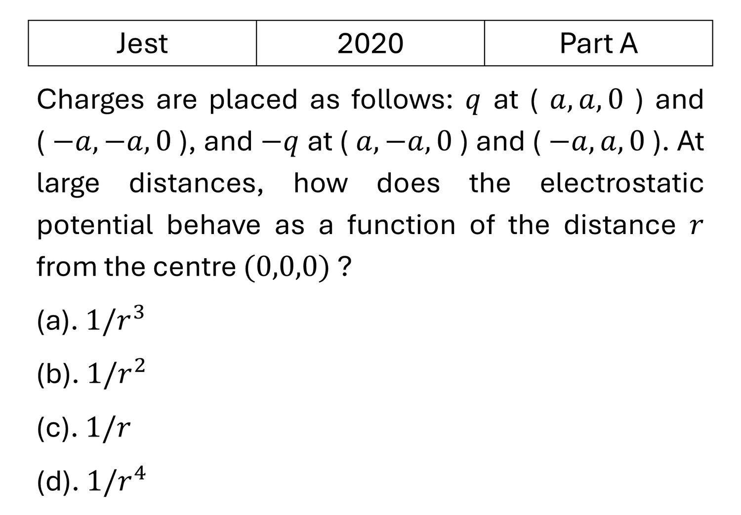 JEST 2020 Multipole Expansion previous year question JEST_2020_Q6