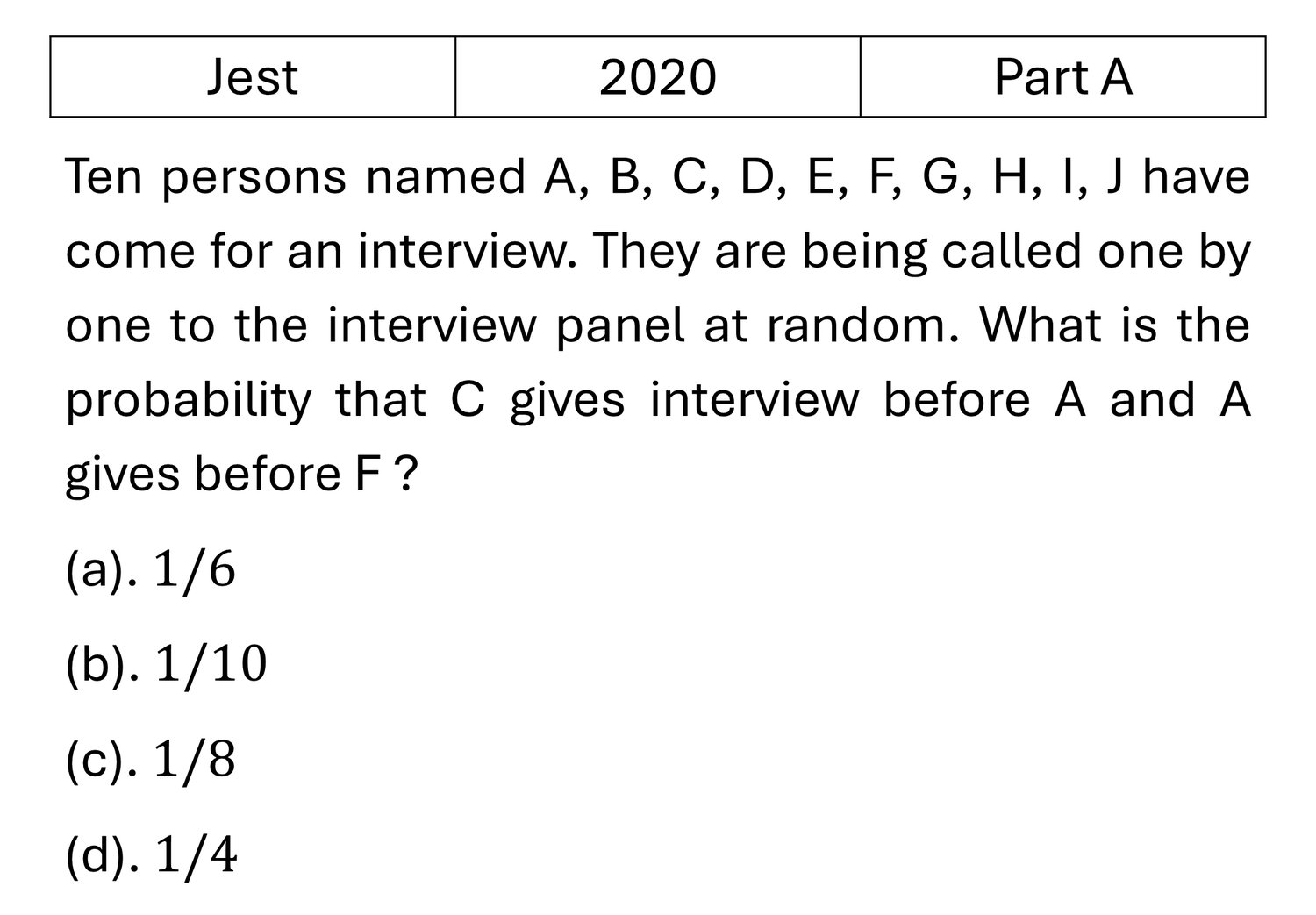JEST 2020 Probability previous year question JEST_2020_Q8