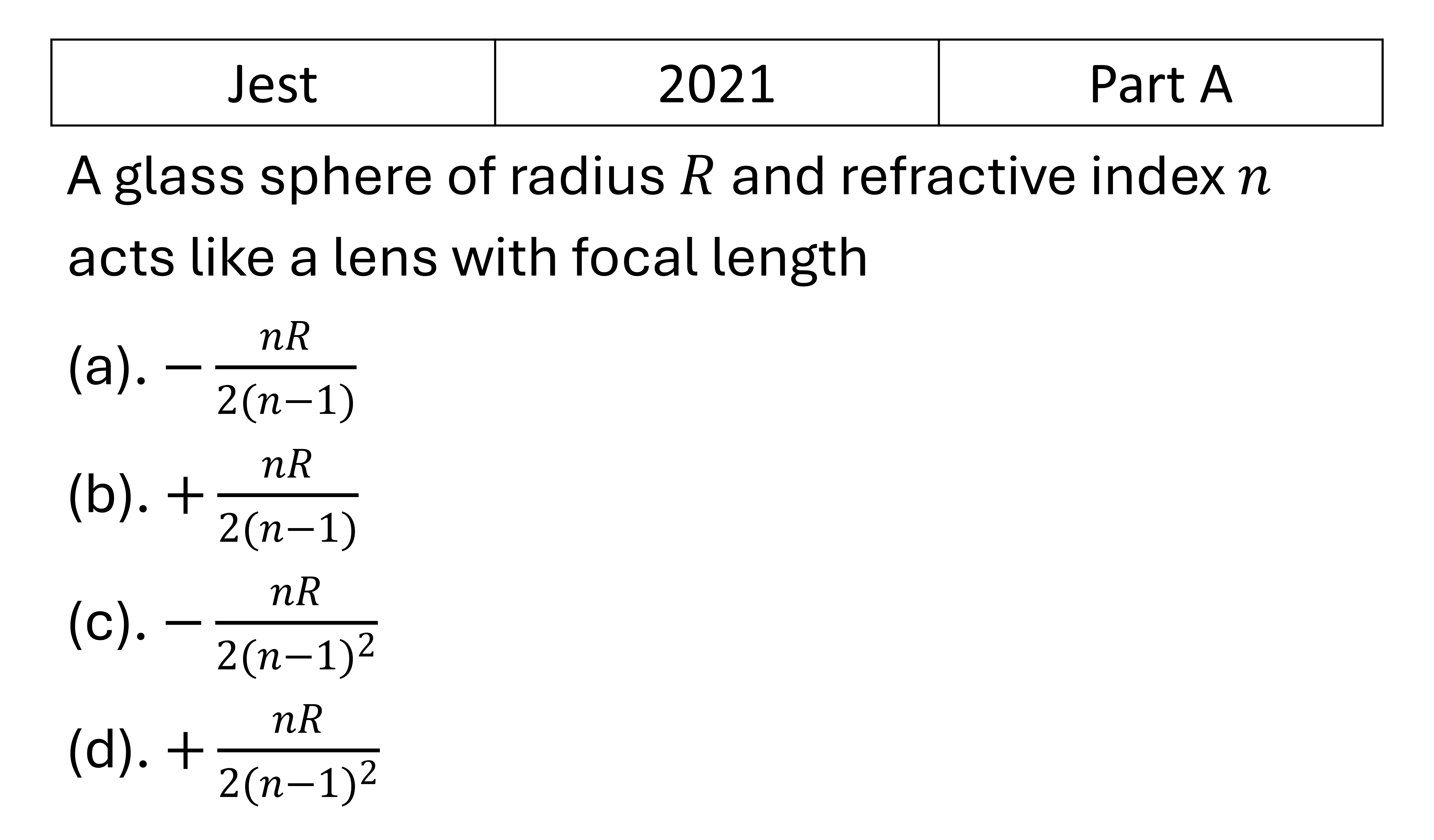 JEST 2021 Ray Optics previous year question JEST_2021_Q13