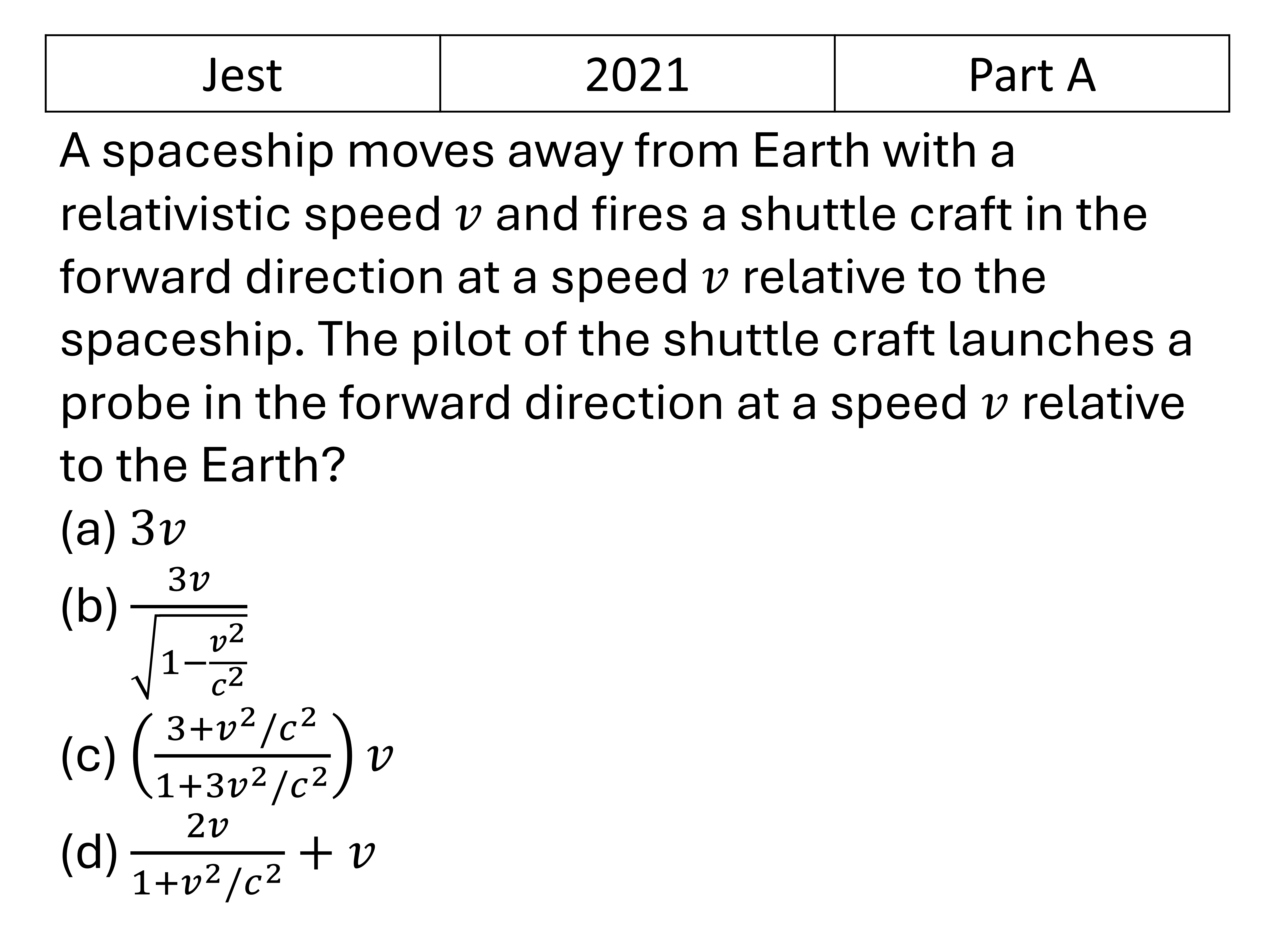 JEST 2021 Relativity previous year question JEST_2021_Q19